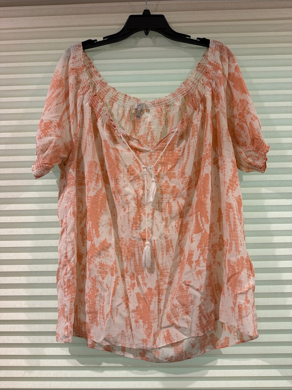 Joie Coral and Cream Off-Shoulder Peasant Top